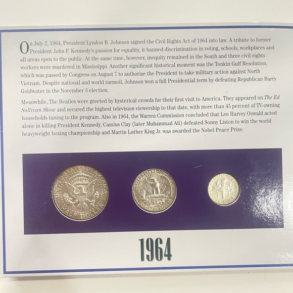 1964 Silver American Currency Coins with Display Case - Picture 2 of 3